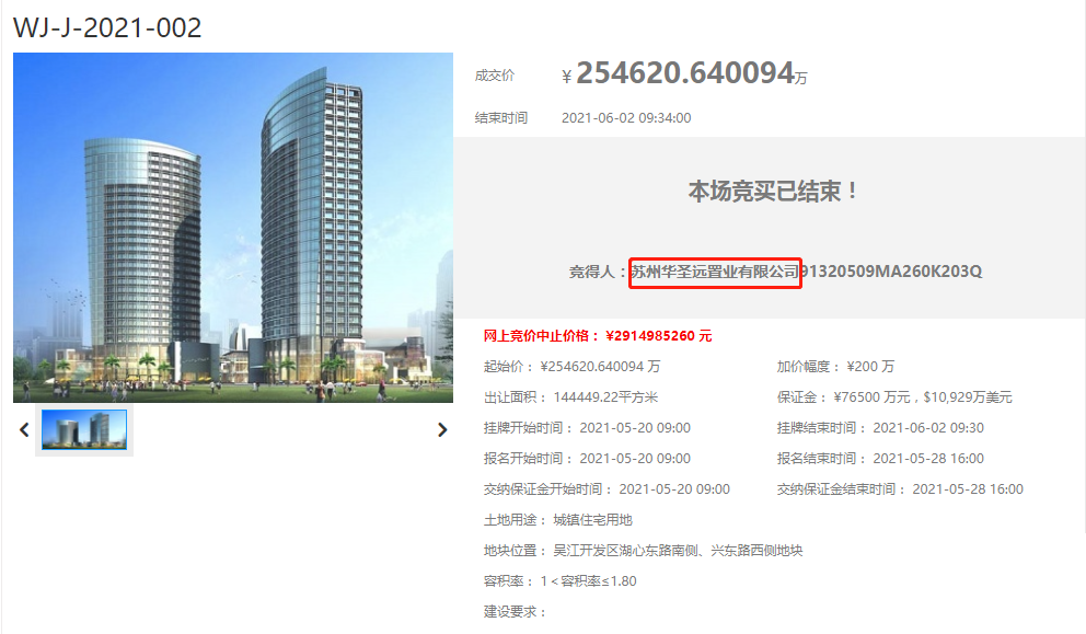 绿地+恒力25.46亿元摘得苏州市吴江区一宗住宅用地中国网地产