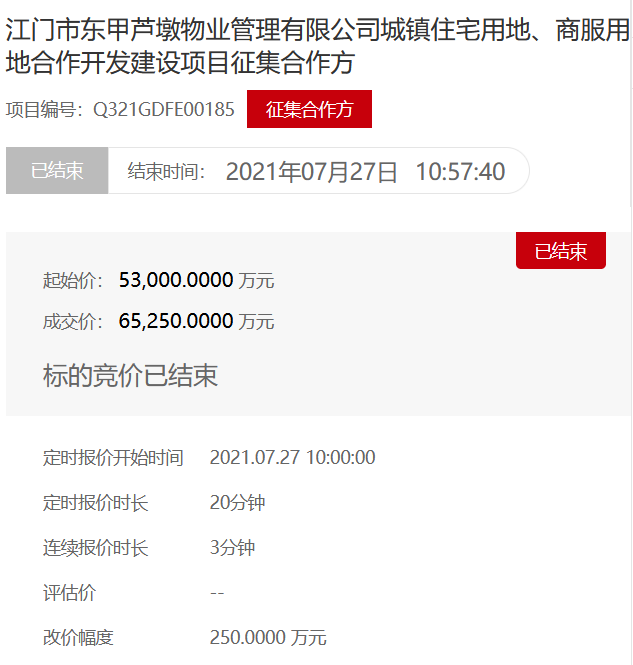 海悦6.53亿元竞得江门东甲芦墩地块开发合作权_中国网地产