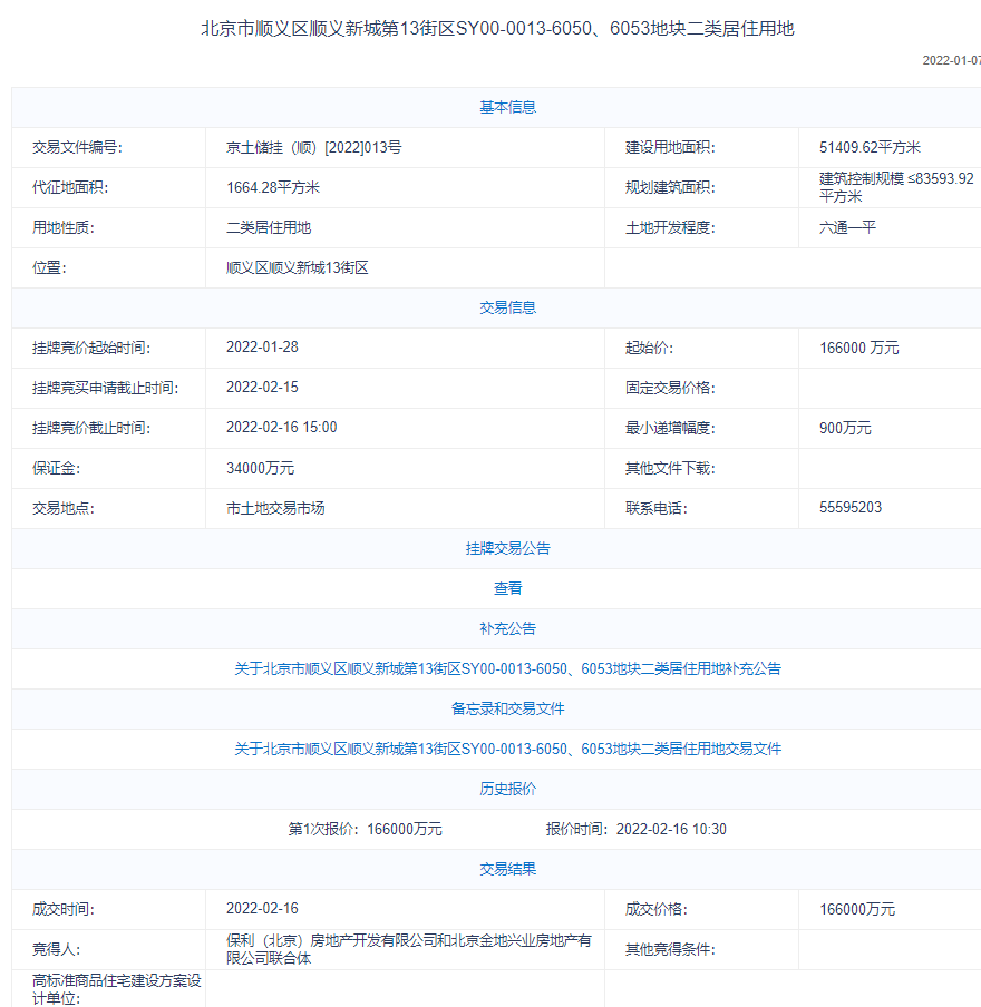 保利+金地联合体16.6亿元底价摘得北京顺义1宗地块_中国网地产