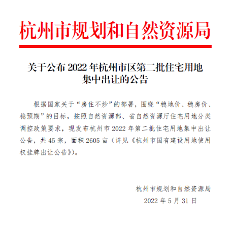 杭州第二批集中供地启幕：45宗宅地入市 溢价率不高于12%
